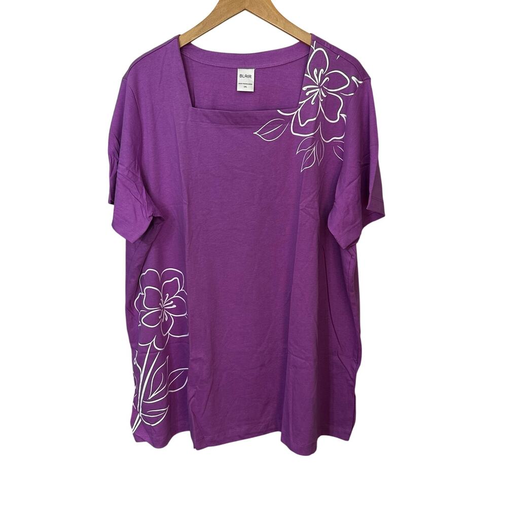 Blair Purple Orchid Print Tunic Pullover Top Women's Size 3XL Square‎ Neck New